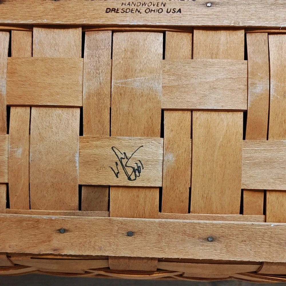Longaberger 1995 Storage Solutions‎ Woven Wood Basket 8 Leather Handles Signed